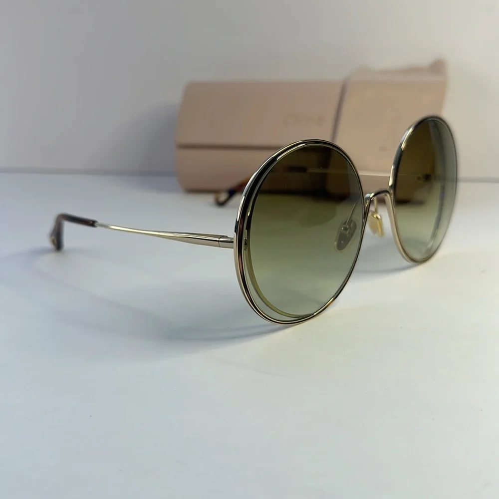 New Authentic Chloé CH 0037S 2343J3 - GOLD/ GREEN GRADIENT Round Sunglasses